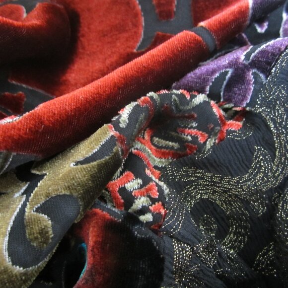 Chicos 2 Women Large Multicolor Silk Asian Accent Cardigan Purple Black Velvet - Picture 12 of 12